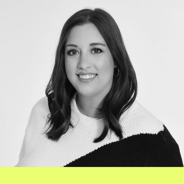 portrait of a woman wearing a knit sweater with distinctive block colors