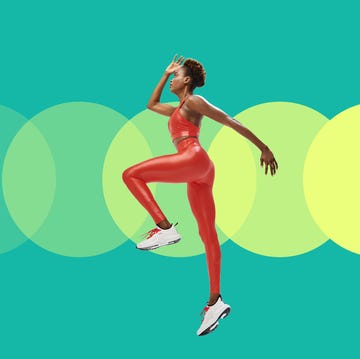 woman jumping into air