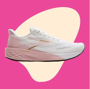 running shoes displayed against a colorful backdrop