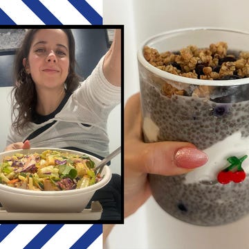 a photo featuring a salad bowl and a chia seed dessert