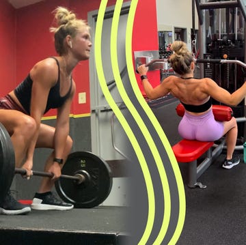 woman lifting barbell and lat pulldowns