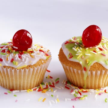 Two Queens cakes with cherries and icing