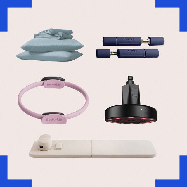 various wellness and fitness products arranged on a light background