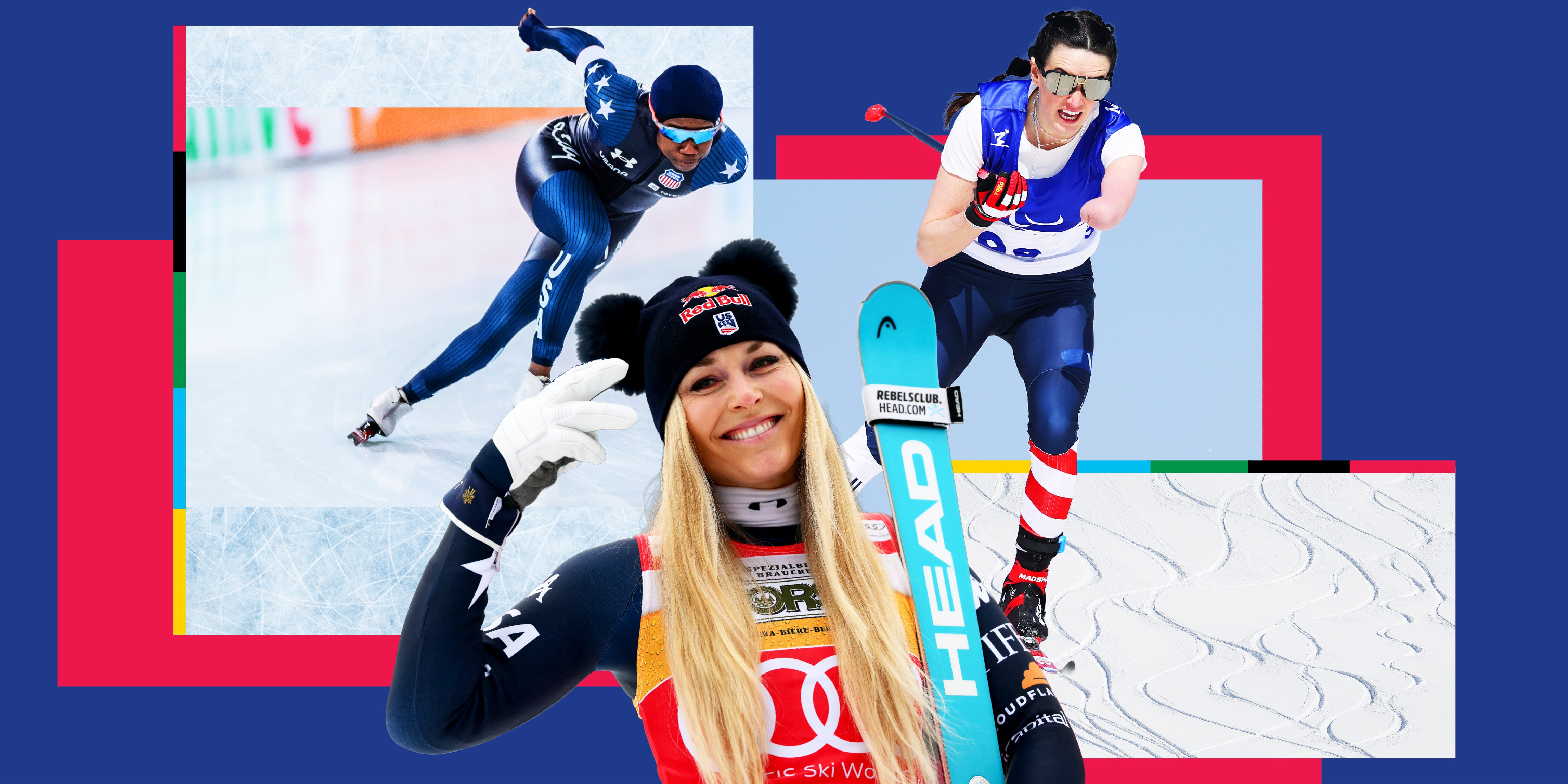 collage of winter sports athletes in action