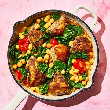 chicken chickpea kale tomato skillet bake