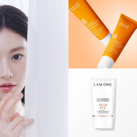 display of various skincare products focused on sun protection