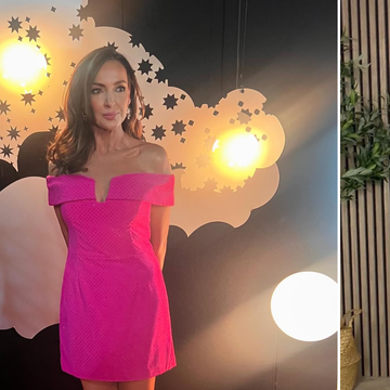 sally nugent on the red carpet (left) and in the gym (right)