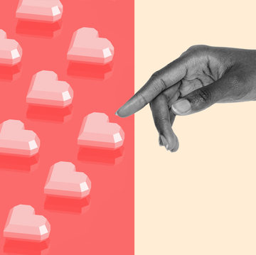 digital hearts next to female hand pointing its finger