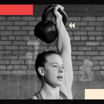 person lifting a kettlebell in a workout setting